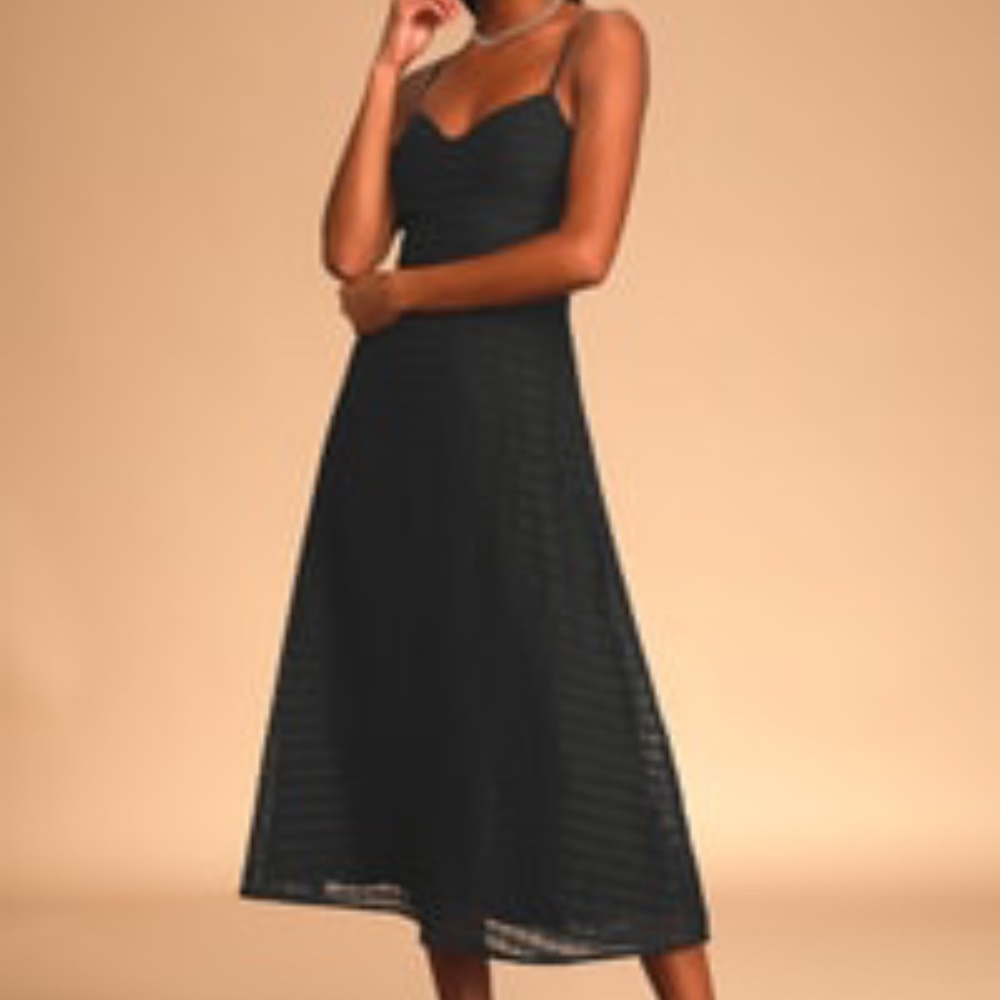 Chic Black Mesh Midi Dress